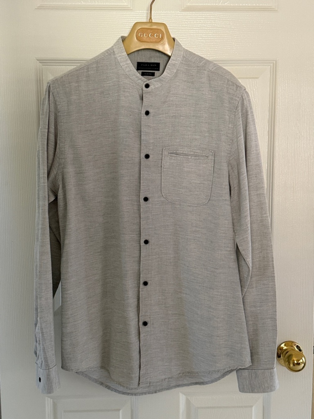 Zara Gray Mandarin Collar Long-Sleeve Shirt